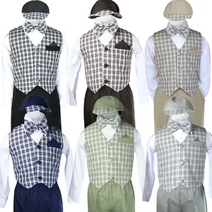 BABY BOY TODDLER Black Navy Brown Sage Gray EASTER FORMAL LONG SLEEVE VEST SET - Picture 1 of 24