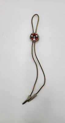 Corbata vintage BOLO CUENTAS MADERA REDONDA rojo/blanco/negro-dorado/negro cordón, puntas de madera Foto 1 de 4