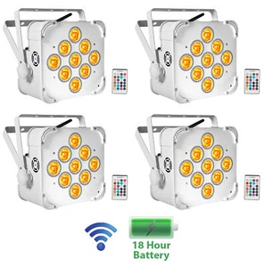 4) Rockville BEST PAR 60 White Rechargeable Wash Up-Lights Wireless DMX+RGBWA+UV - Picture 1 of 11