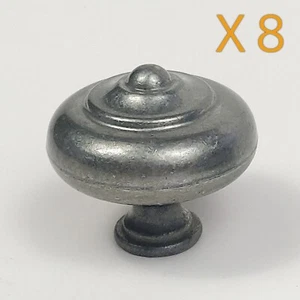 Vintage Satin Pewter Antique 1.5" Cabinet Knob Pulls Lot Of 8 With Screws - Picture 1 of 12