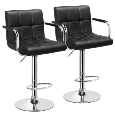 Bar Stools with Armrest, PU Leather Swivel Stools Set of 2 for Kitchen, Home Bar - Image 1 of 4