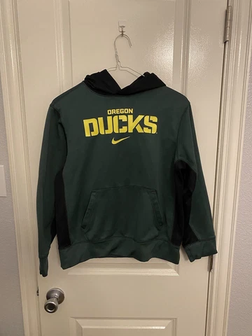 Oregon Ducks Hoodie Youth Large Nike Therma fit Pullover ncaa Green Yellow Cover