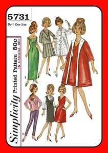 111/2" Teenager Puppenkleidung Muster Mantel Kleid und mehr Einfachheit 5731 Vintage 1964 - Bild 1 von 4