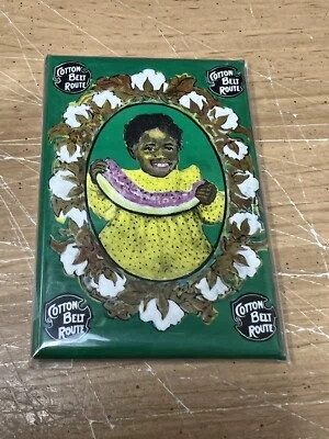 Cotton Belt Route Pocket Mirror 2”x3” Green Frame Yellow Dress Baby Watermelon - Image 1 of 4