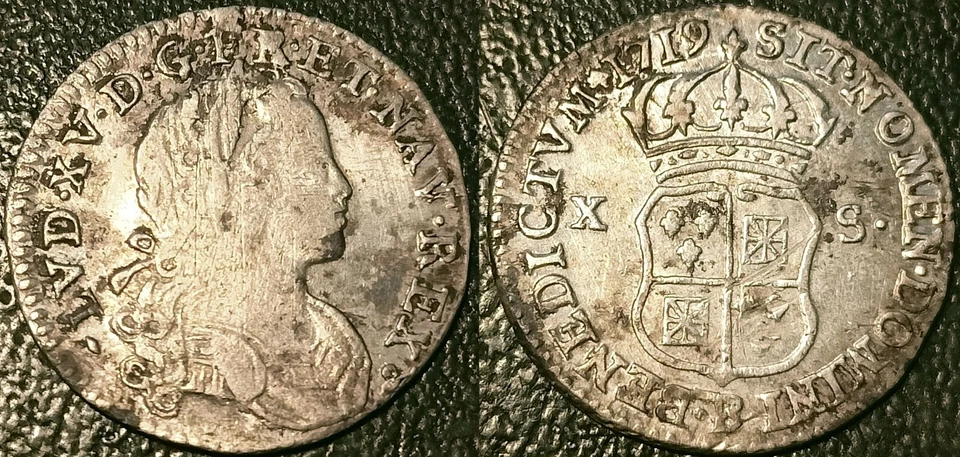 Louis XV - 10 sols de France-Navarre argent 1719 B, Rouen ! L4L.435 - Photo 1/1