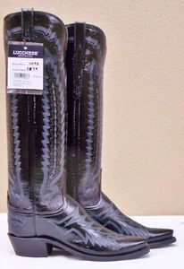 Lucchese, Black Crinkle Patent leather Goat Priscilla, Style#N44829, (8 B)) - Picture 1 of 8