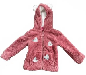 Betsey Johnson Girl's Hoodie Size 4 Pink White Sequin Hearts Zipper Fleece  - Picture 1 of 9