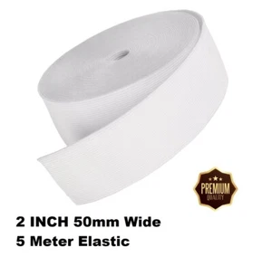 5m FLACH GEWEBT 2 ZOLL 50 MM BREIT ELASTISCH WEISS PREMIUM QUALITÄT UK zu verkaufen - Bild 1 von 3