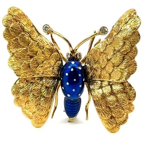 CARAVELLI 1920 ITALY 18K Yellow Gold Enamel Butterfly Brooch - J391 - Picture 1 of 14