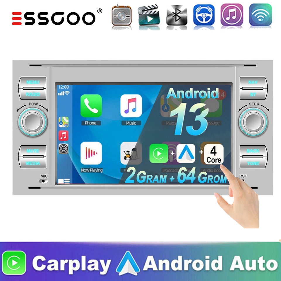 Für Ford Focus MK2 Transit MK7 Fiesta Carplay 64G Autoradio Android 14 GPS NAVI - Bild 1 von 4