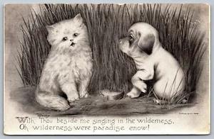 1909 Puppy Kitten Artist Signed V Colby With Thou Beside Me Singing Postcard L4 - Picture 1 of 2