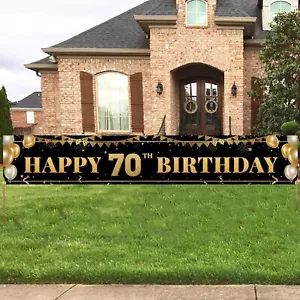 Large Black Gold 70th Birthday Banner - Indoor Outdoor Party Yard Decor - Picture 1 of 6