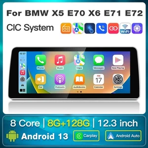 12.3" Android GPS Car Stereo CarPlay for BMW X5 X6 E70 2011-2013 CIC 8+128GB - Picture 1 of 12