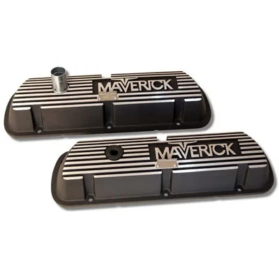 Scott Drake 6A582-MAV Aluminum Valve Covers Black Wrinkle Finish Maverick Logo - Image 1 of 2