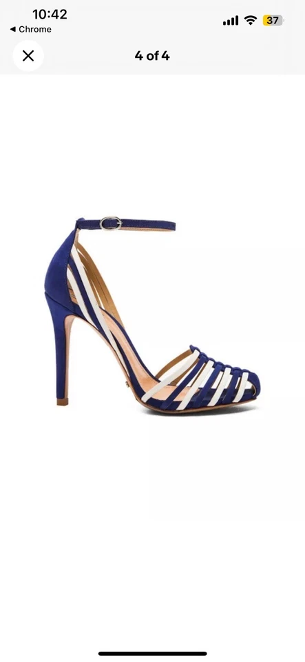 Salto de couro enjaulado Schutz Edmunda Olympian azul e pérola tamanho 9B - Imagem 1 de 4