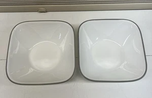 Corelle Vitrelle Square Cereal Soup 6 3/8" Grey Simple Lines Bowls Set of 2 - Picture 1 of 5