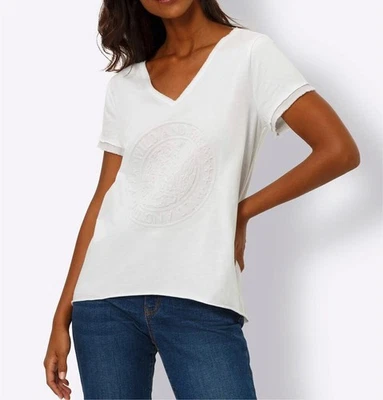 Mode von Heine Damen T-Shirt Oberteil Kurzarm V-Ausschnitt weiß NEU