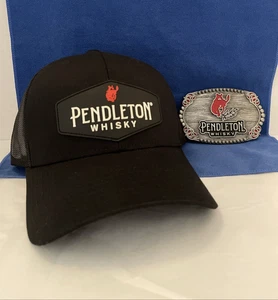 Pendleton Whiskey LET'ER BUCK Mesh Snapback schwarzer Hut mit 4" Metall Gürtelschnalle - Bild 1 von 12