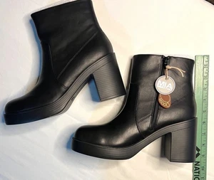 Mia McKenna schwarze Stiefeletten Blockabsatz Größe 8,5 M künstliches Obermaterial & Laufsohle - Bild 1 von 4
