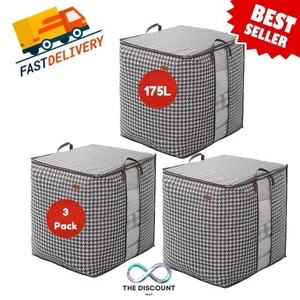 Paquete de 3 bolsas de almacenamiento de tela grandes 175L organizador de ropa de cama duradero con cremallera - Imagen 1 de 3