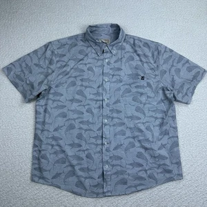 HUK Fishing Men's Button Shirt Size 2XL Short Sleeve Gray Fish Print Stretch - Picture 1 of 6
