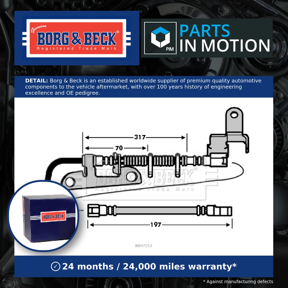 Brake Hose fits CHRYSLER VOYAGER Mk3 2.4 Rear Right 00 to 08 EDZ Hydraulic B&B — 第 1/4 张图片