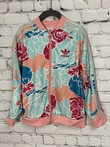Adidas Pink and Blue Bomber Jacket with Floral Design Size XS (7/8) - Picture 1 of 7