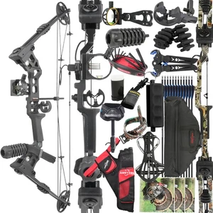 Archery Compound Bow Set 20-70lbs Adjustable Carbon Arrows Shooting RH LH X8 - Picture 1 of 24