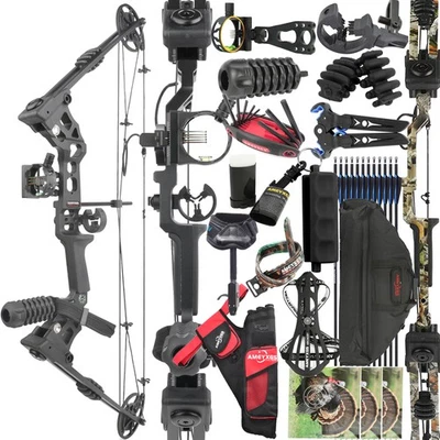 Archery Compound Bow Set 20-70lbs Adjustable Carbon Arrows Shooting RH LH X8 - Image 1 of 4