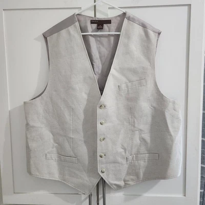 Perry Ellis Mens Suit Vest Linen Blend 2X Natural Tan Textured - Image 1 of 4