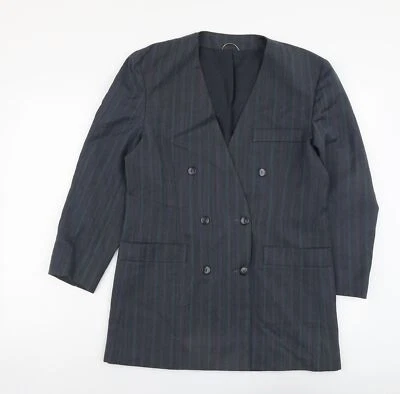 Simon Jersey Womens Blue Striped Wool Blend Suit Jacket Size 12 — 第 1/4 张图片