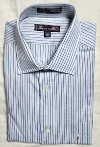 Faconnable Blue White Striped Long Sleeve Dress Shirt Mens Size 15.5 L - Picture 1 of 8