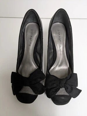 Zapatos de tacón Ann Marino gris/negro de 3,5 pulgadas con lazo talla 6,5 M Foto 1 de 4