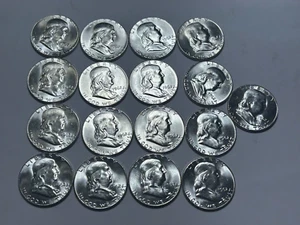 1962 BU FRANKLIN HALF DOLLAR PARTIAL ROLL / 17 COINS - SHARP ROLL - Picture 1 of 2