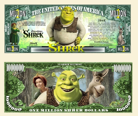 Shrek Million Dollar Bill Play Funny Money Novelty Note + FREE SLEEVE Cover