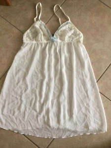Apt. 9 Babydoll White Lace Nightgown Blue Bow Accent Blue M - Picture 1 of 5