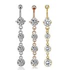 CZ Long Dangle Belly Bar 316L Surgical Steel Navel Double Crystal Cubic Zirconia