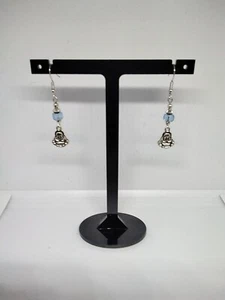 Silver Lucky Buddha Earrings With Blue Glass Bead, Hippy boho gift - Picture 1 of 4