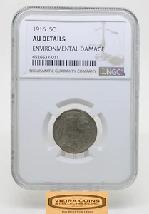 1916 Buffalo Nickel 5 Cents, NGC AU Details, Environmental Damage - #B29815 - Picture 1 of 4