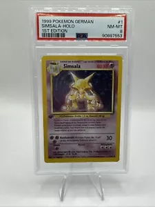 1999 POKEMON GERMAN BASE SET ALAKAZAM 1 SIMSALA-HOLO 1ST EDITION PSA 8 - Picture 1 of 2