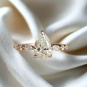 Anillo de compromiso corte pera 2,40 TC-moissanita-oro rosa macizo de 14 k - Imagen 1 de 4