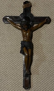 Rare Vintage French Bronze Religious Holy Crucifix Jesus Christ Cross INRI - Picture 1 of 12