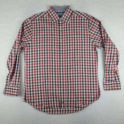 Camisa Johnston Murphy Para Hombre Grande Azul Rojo Marrón Vestido Ajustado Con Botones Foto 1 de 4