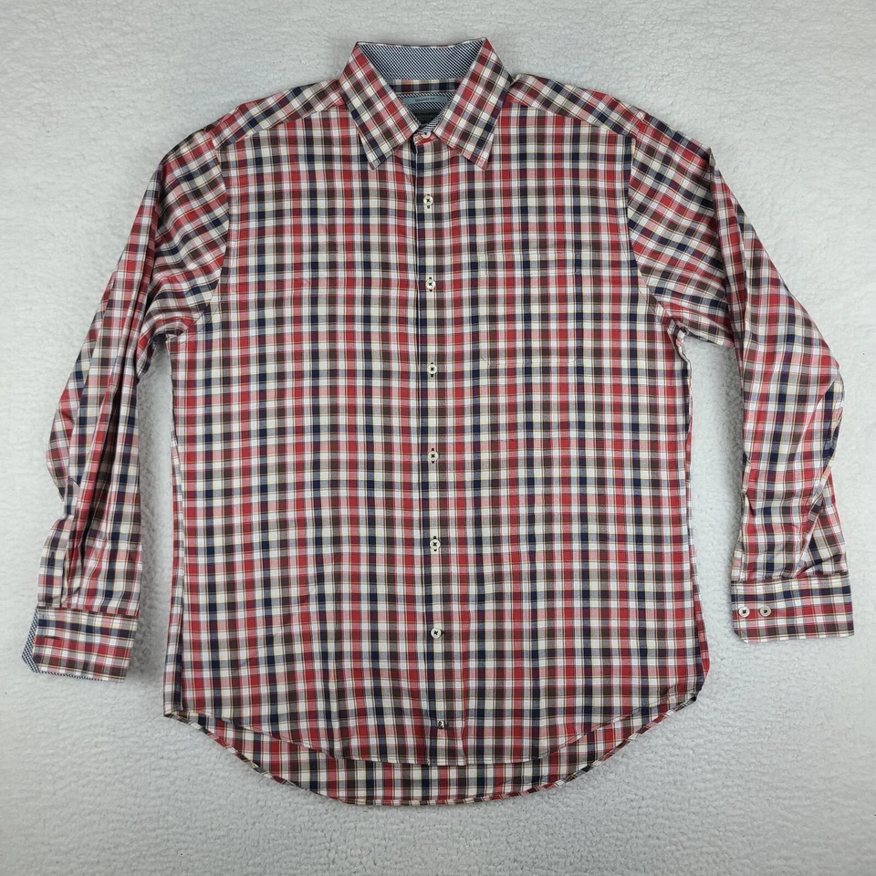 Camisa Johnston Murphy Para Hombre Grande Azul Rojo Marrón Vestido Ajustado Con Botones Foto 1 de 4