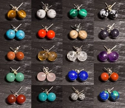 Edelstein Ohrschmuck Kugel Ohrstecker 6 8 10 mm Silber 925 Ohrringe Steinschatz - Bild 1 von 3