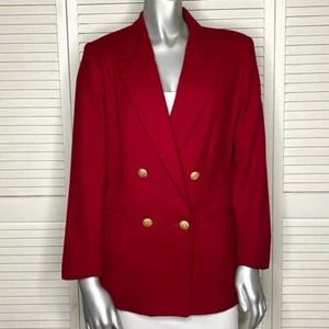 Vintage 90s CASABLANCA Petites Red Wool Blazer Double-Breasted Jacket Gold 4 - Picture 1 of 7
