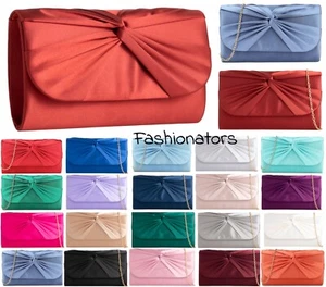 Women's Satin Pleated Evening Clutch Bag Bridal Wedding Party Prom Handbag Chain - Picture 1 of 27