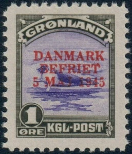 GREENLAND. #19. 1945. DANMARK BEFRIET. 1 Øre Harp Seal. MNH (PK2322) - Picture 1 of 2