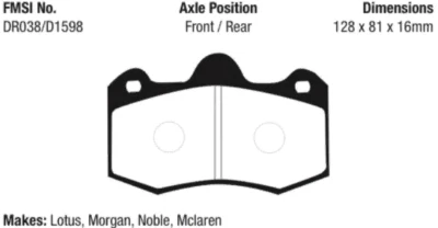 EBC Yellowstuff 4000 Brake Pad Set Front / Rear for Evora / Aero 8 / Mclaren  - image 1 of 3