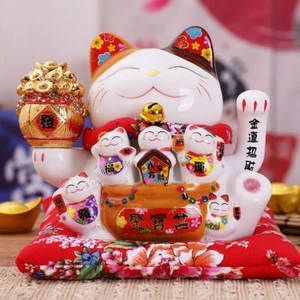 17 cm Cerámica Beckoning Gato Maneki Neko Ornamento Columpio Gato de la Suerte Feng Shui Decoración - Imagen 1 de 2